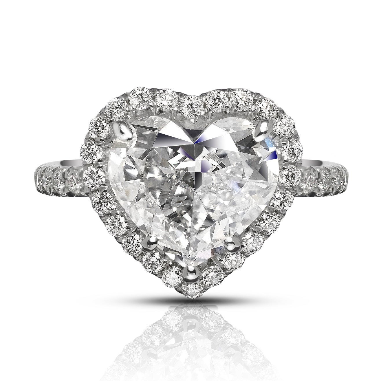 Diamond Ring Heart-Shaped 3 Carat Halo  Ring in 18K  White Gold Front View