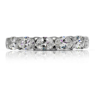 3 Carat Oval Cut Diamond Eternity Band in 18K White Gold U Shaped Shared Prong 20 pointer Front view