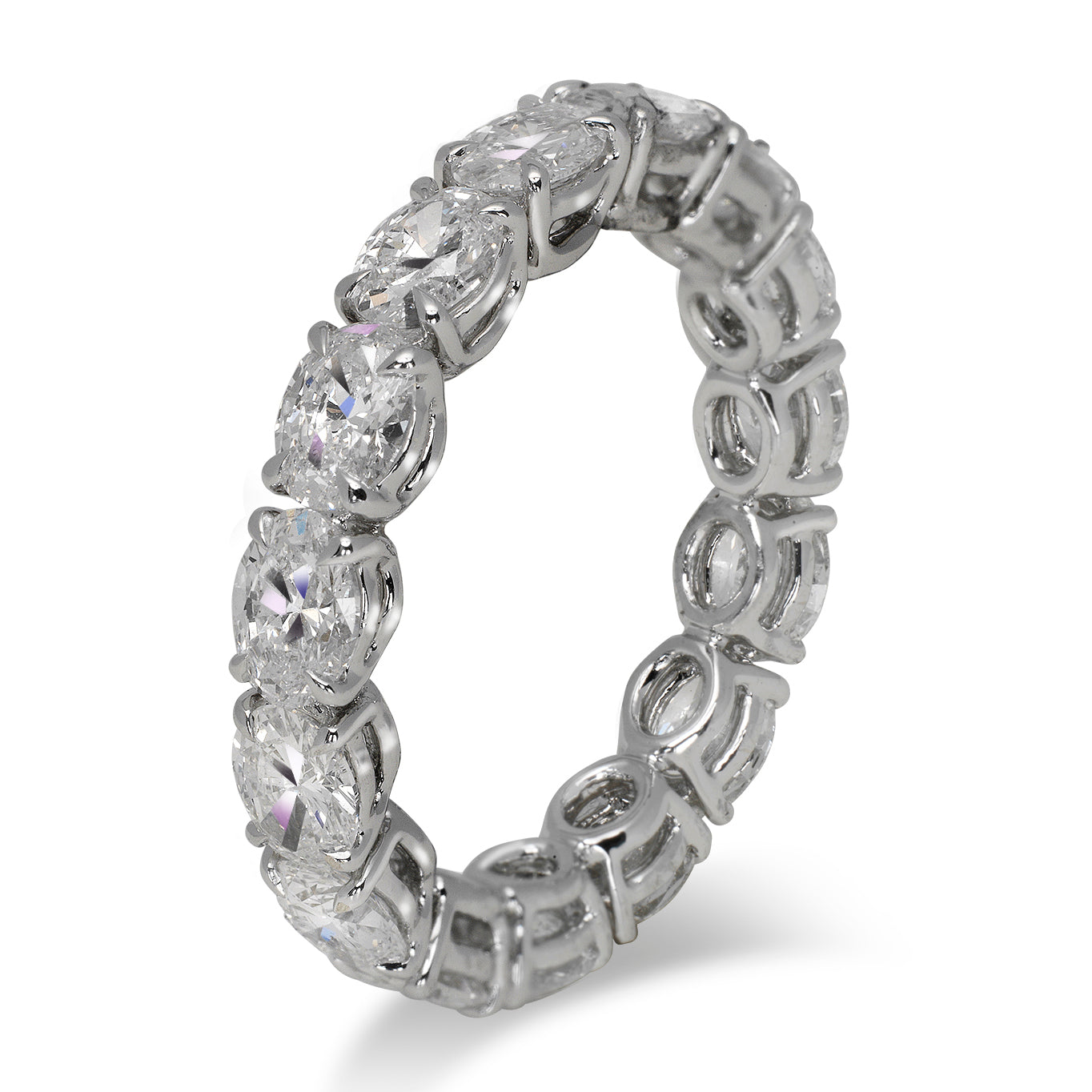 3 Carat Oval Cut Diamond Eternity Band in 18K White Gold 20 Pointer Side View