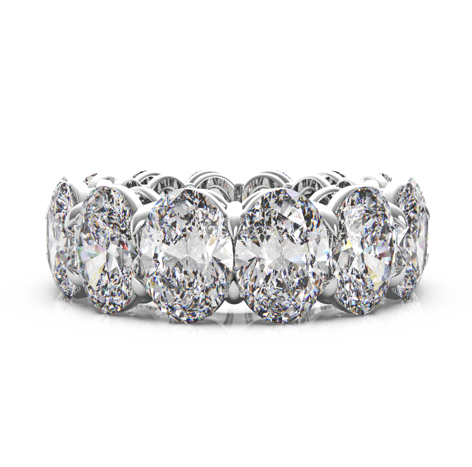 14 Carat Oval Cut Diamond Eternity Band in Platinum U Shape Shared Prong Front View