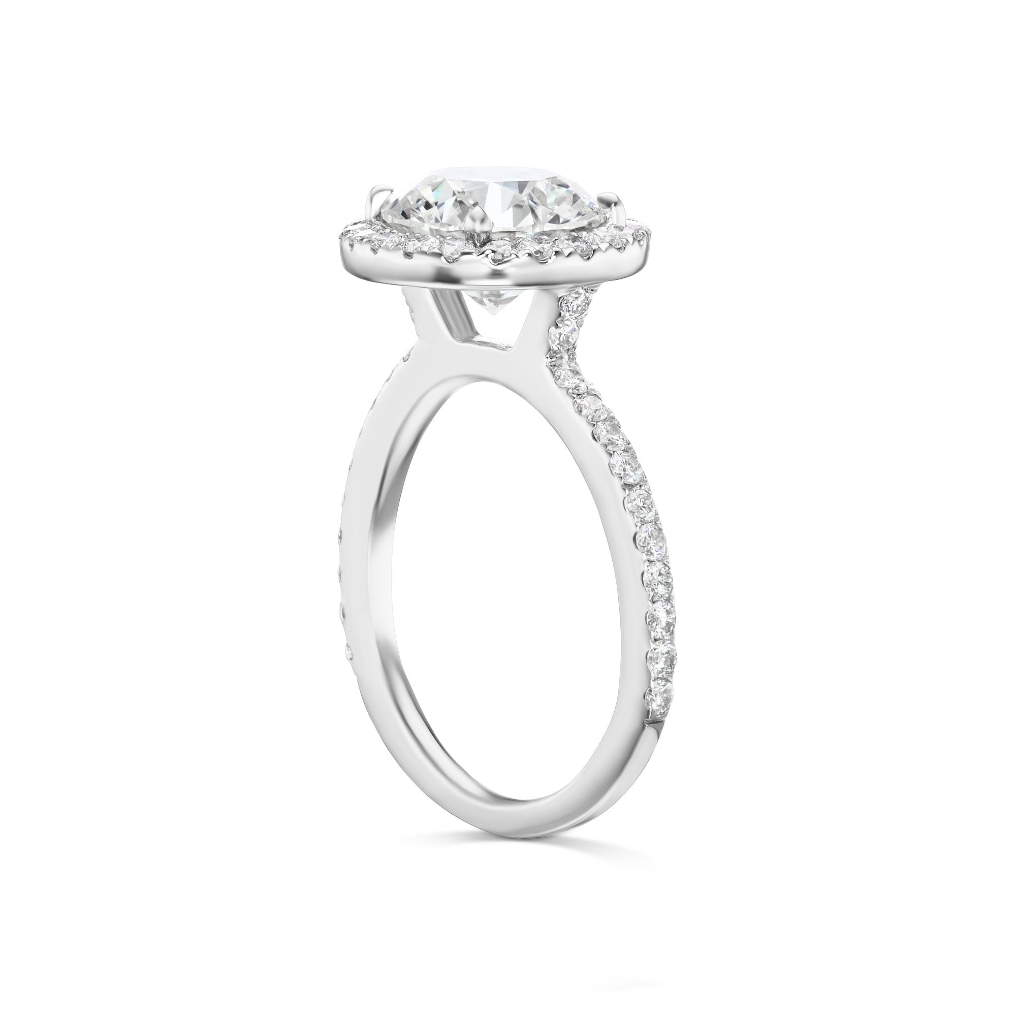 Diamond Ring Round Cut 3 Carat Halo Ring in 18K White Gold Side View