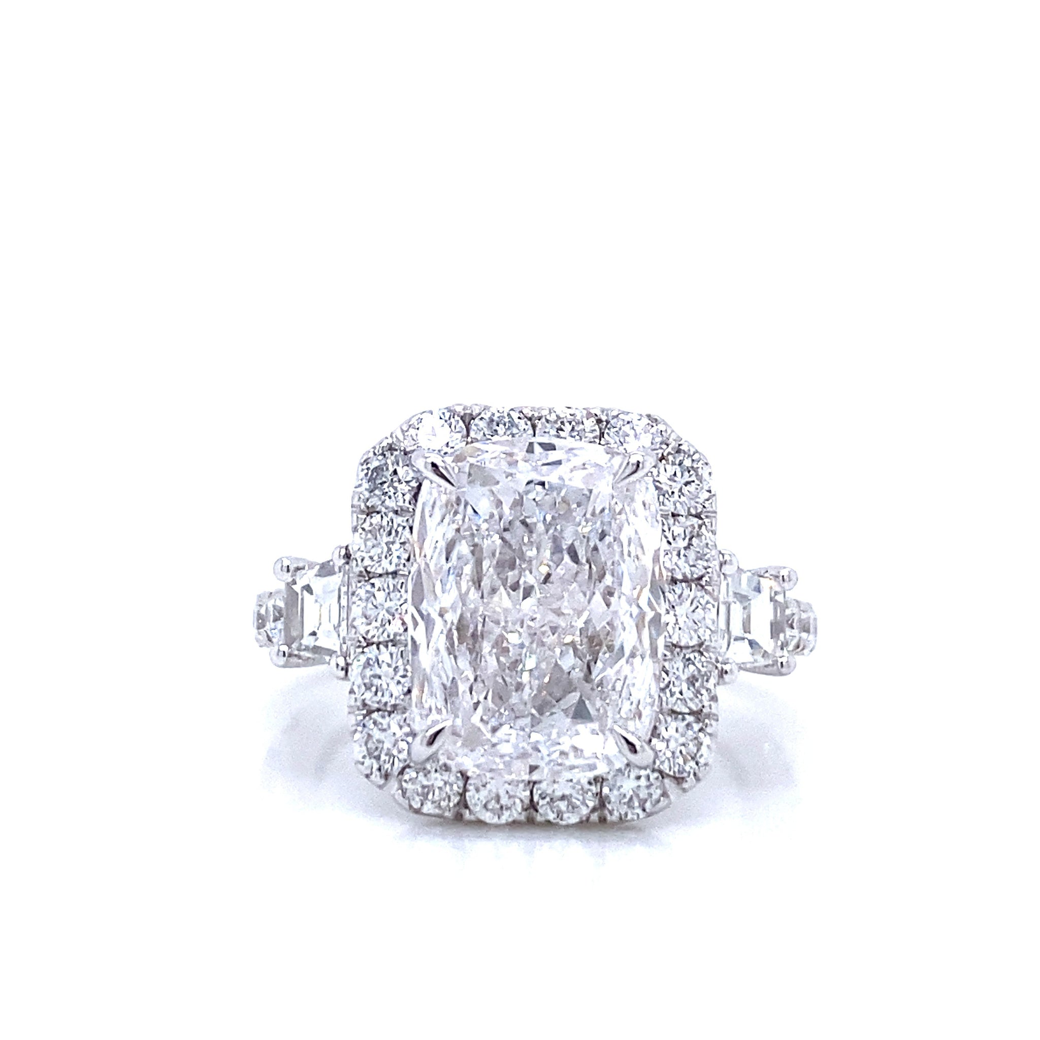 6 Carat Cushion Cut Lab Grown Diamond Engagement Ring. Halo Eternity.  IGI Certified