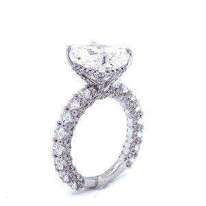 7 Carat Cushion Cut Lab Grown Diamond Engagement Ring. Eternity.  IGI Certified Side View