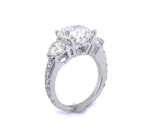 6 Carat Lab Grown Diamond Engagement Ring. Three Stones.  IGI Certified Side View