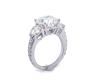 6 Carat Lab Grown Diamond Engagement Ring. Three Stones.  IGI Certified Side View