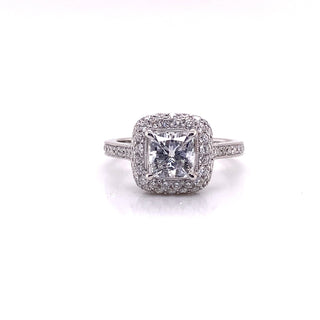 5 Carat Emerald Cut Lab Grown Diamond Engagement Ring. Halo. IGI Certified Front VIew