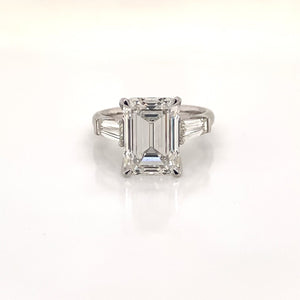 6 Carat Emerald Cut Lab Grown Diamond Engagement Ring. Three-Stone. IGI Certified Front View