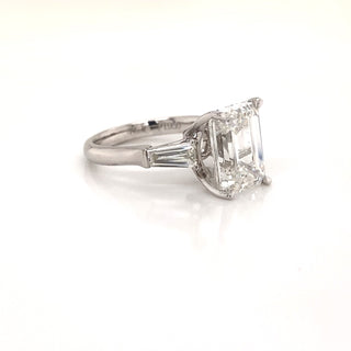 6 Carat Emerald Cut Lab Grown Diamond Engagement Ring. Three-Stone. IGI Certified Side View