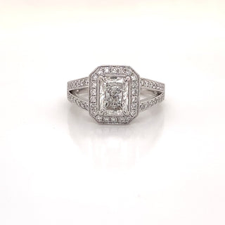 2 Carat Radiant Cut Lab Grown Diamond Engagement Ring. Halo. IGI Certified Front View