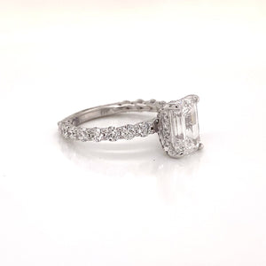 3 Carat Emerald Cut Lab Grown Diamond Engagement Ring.SideStones. IGI Certified Side View