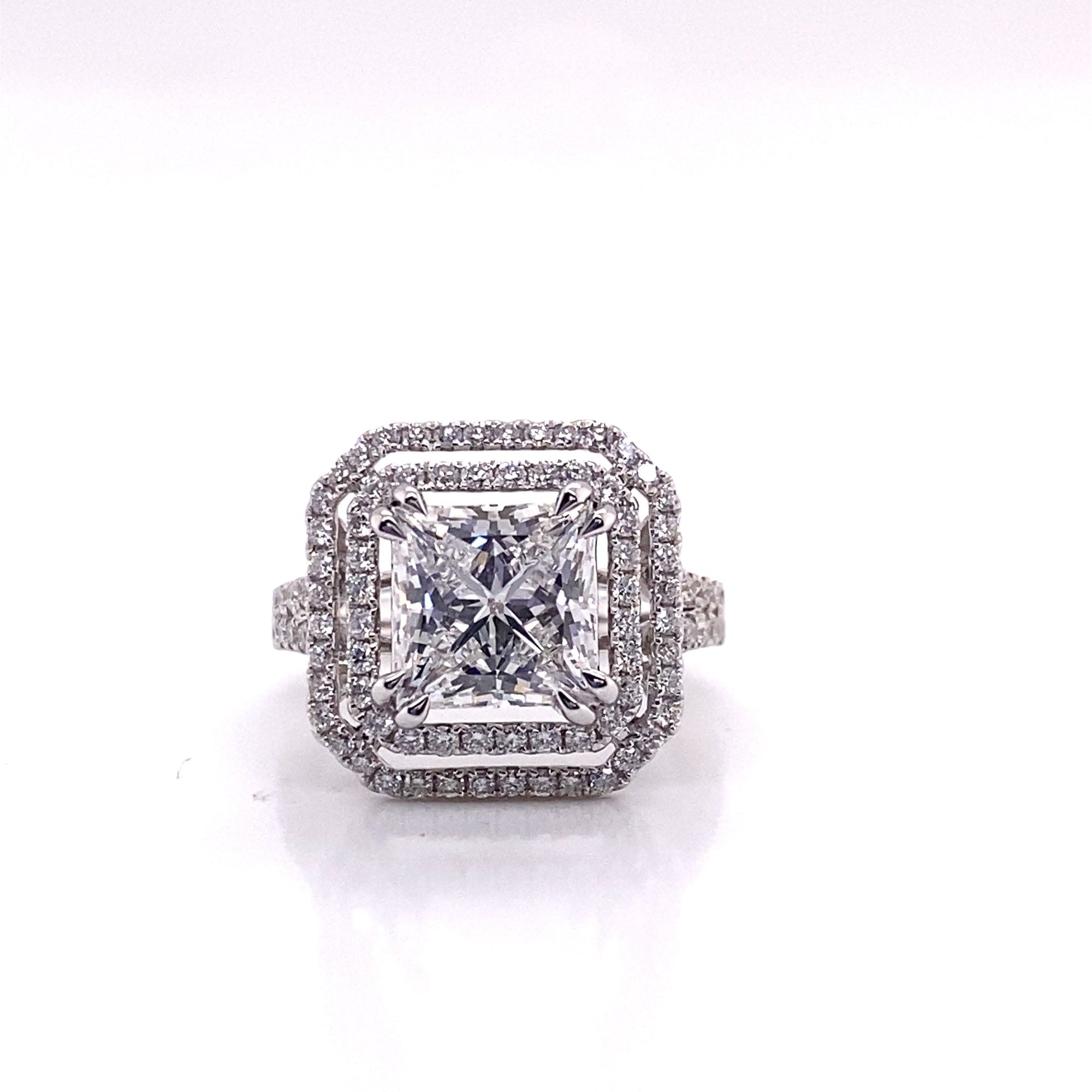 14K W.G. DIAMOND RING DOUBLE HALO DESIGN; CENTER PRINCESS CUT DIAMOND  MARKED ZEI | eBay