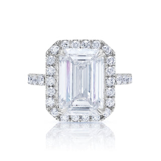 Le 6 Carat Emerald Cut Lab Grown Diamond Engagement Ring Halo  Front View