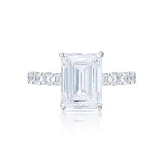 Lourie 8 Carat E VS2 Emerald Cut Lab Grown Lab Grown Diamond Engagement Ring in 18k White Gold Front View