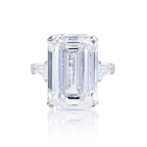 Loleta 20 Carats Emerald Cut Lab Grown Diamond Engagement Ring in Platinum Front View