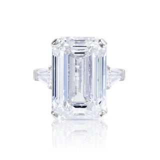 Loleta 20 Carats Emerald Cut Lab Grown Diamond Engagement Ring in Platinum Front View