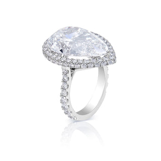 Lindsie 15 Carat F VVS2 Pear Shape Lab Grown Diamond Engagement Ring in Platinum Side View
