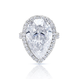 Lindsie 15 Carat F VVS2 Pear Shape Lab Grown Diamond Engagement Ring in Platinum Front View