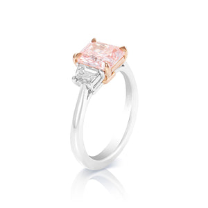Alaia 3 Carats Cushion Cut Earth Mined Fancy Vivid Pink Diamond Engagement Ring in Platinum. Side View