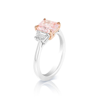 Alaia 3 Carats Cushion Cut Earth Mined Fancy Vivid Pink Diamond Engagement Ring in Platinum. Side View