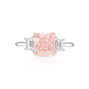 Alaia 3 Carats Cushion Cut Earth Mined Fancy Vivid Pink Diamond Engagement Ring in Platinum. Front View