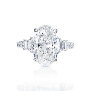 Josie 8 Carat Oval Cut Earth Mined VVS1 Diamond Engagement Ring in 18k White Gold. Front View