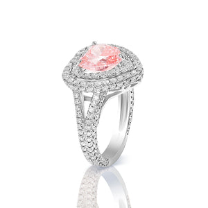 Cecilia 4 Carat Heart Shape Earth Mined Fancy Vivid Pink Diamond Engagement Ring in 18 Karat White Gold Side View