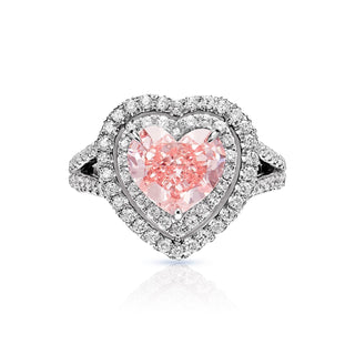 Cecilia 4 Carat Heart Shape Earth Mined Fancy Vivid Pink Diamond Engagement Ring in 18 Karat White Gold Front View