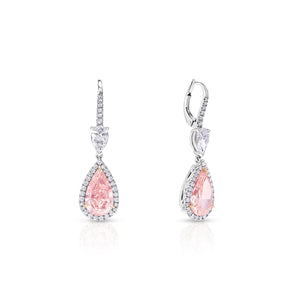 Ayla 7 Carat Pear Shape Earth Mined Carats Fancy Intense Pink Diamond Earrings. GIA Front and Side View