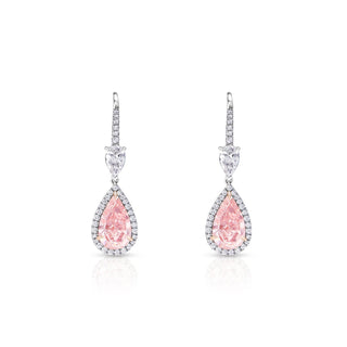 Ayla 7 Carat Pear Shape Earth Mined Carats Fancy Intense Pink Diamond Earrings. GIA Frint View