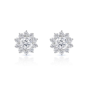 Maria 3 Carat Round Brilliant Lab Grown Diamond Stud Earrings in 18k White Gold Front View