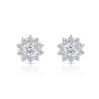 Maria 3 Carat Round Brilliant Lab Grown Diamond Stud Earrings in 18k White Gold Front View