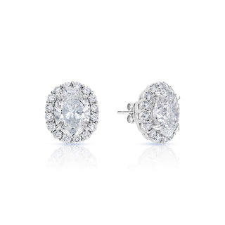 Lou 9 Carat Oval Cut SI1 Lab Grown Diamond Stud Earrings in 18k White Gold Front and Side View