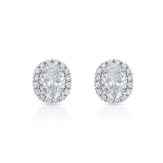 Lou 9 Carat Oval Cut SI1 Lab Grown Diamond Stud Earrings in 18k White Gold Front View