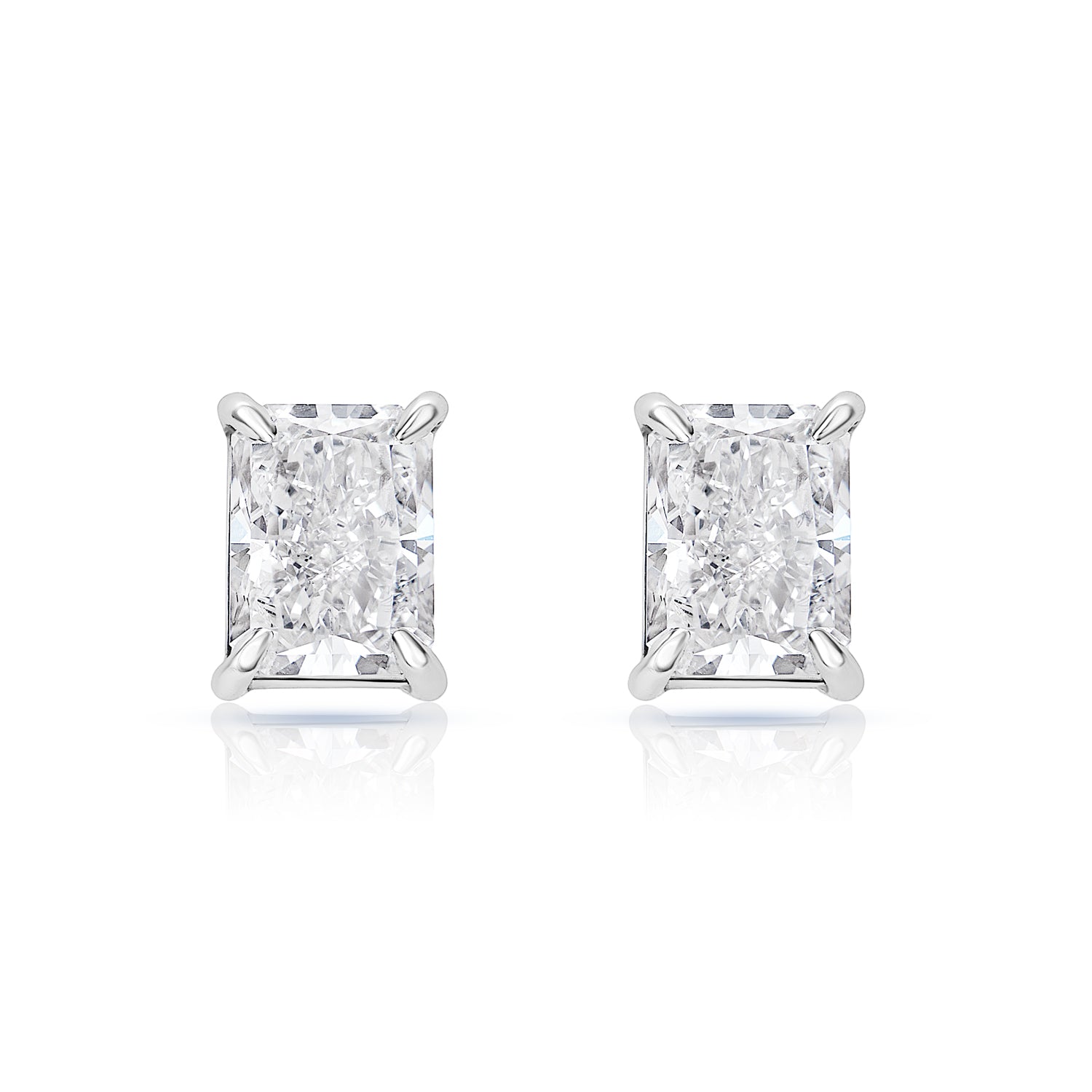 Lela 3 Carat Radiant Cut F - G VS1 - VS2 Lab Grown Diamond Stud Earrings in 14k White Gold Front View