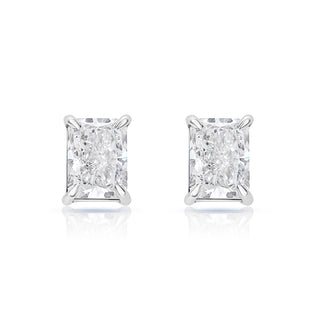 Lela 3 Carat Radiant Cut F - G VS1 - VS2 Lab Grown Diamond Stud Earrings in 14k White Gold Front View