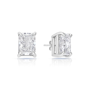 Lela 3 Carat Radiant Cut F - G VS1 - VS2 Lab Grown Diamond Stud Earrings in 14k White Gold Front and Side View