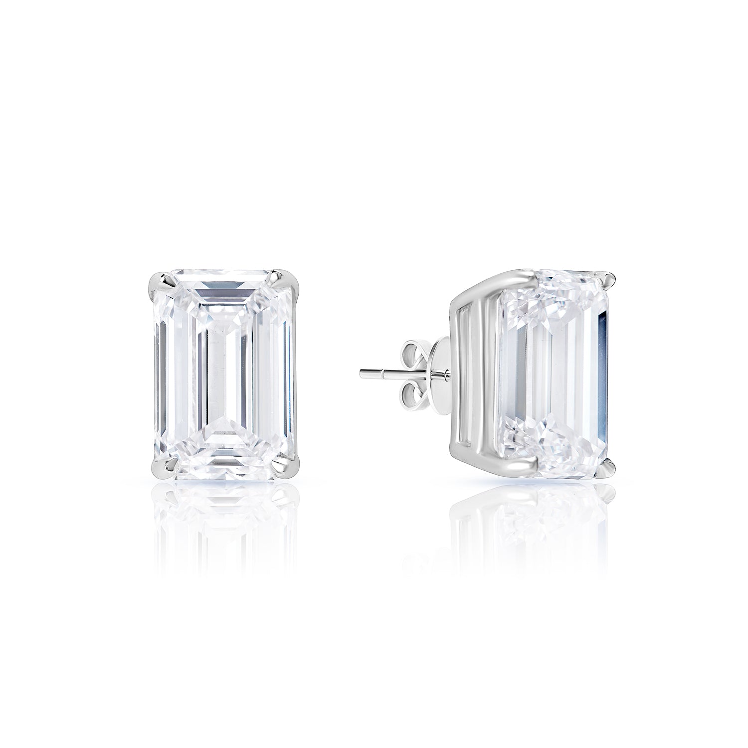 Lori 10 Carat Emerald Cut VS1 Lab Grown Diamond Stud Earrings in 14k White Gold Front and Side View