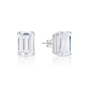 Lori 10 Carat Emerald Cut VS1 Lab Grown Diamond Stud Earrings in 14k White Gold Front and Side View