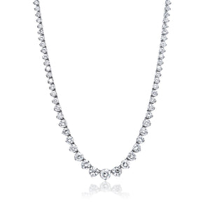 Edith 19 Carat Round Brilliant Diamond Tennis Riviera Necklace in 14 Karat White Gold For Ladies Full View