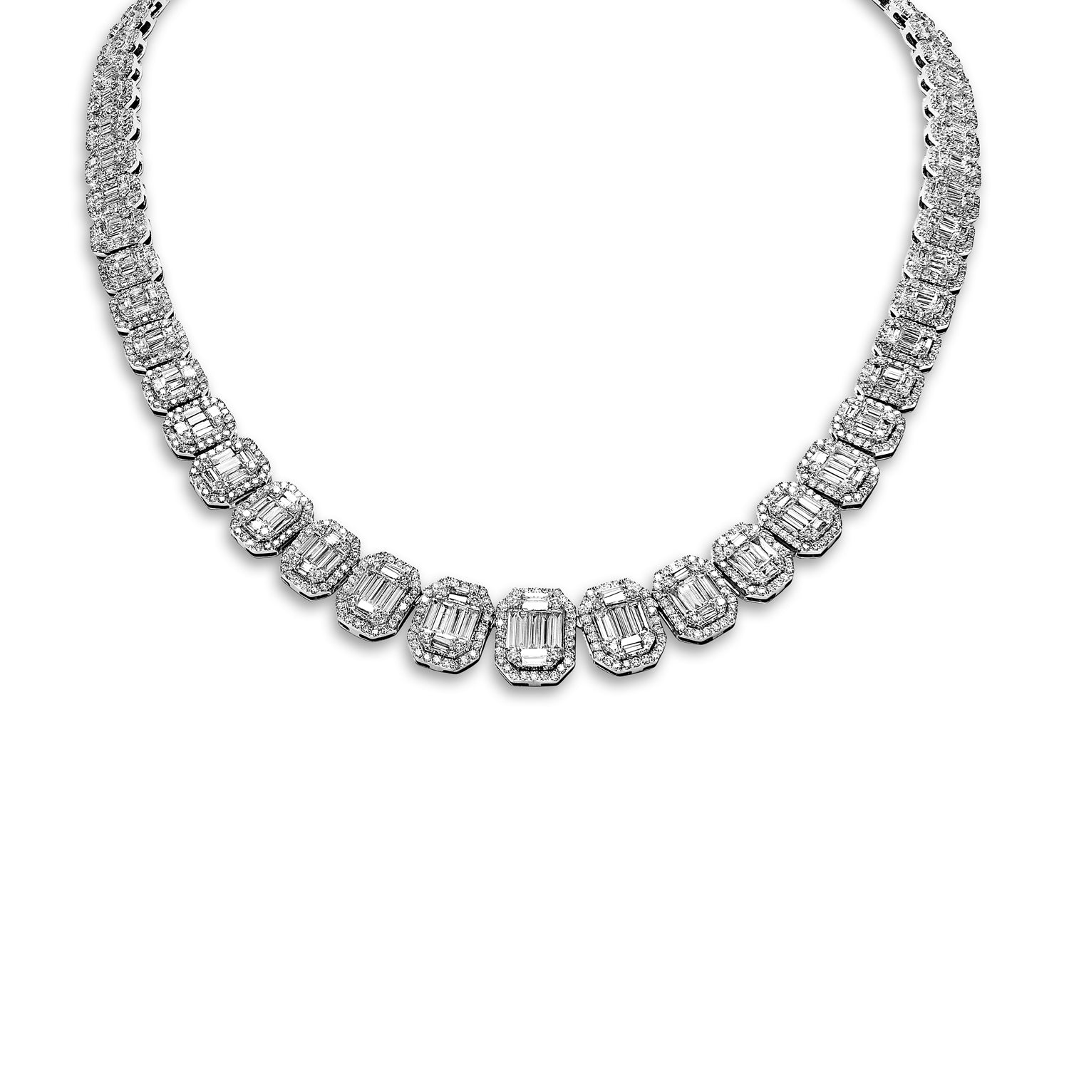 Halle 27 Carat Combine Mixed Shape Diamond Necklace in 14kt White Gold