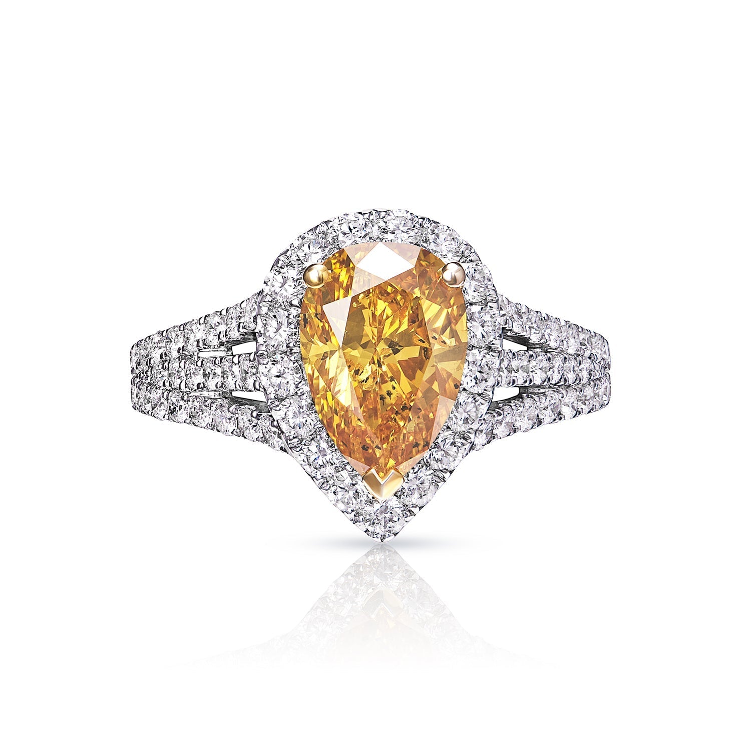 Valerie 3 Carat FVYO Pear Shape Diamond Engagement Ring Halo Front View
