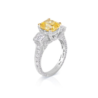 Esther 6 Carat Cushion Cut Earth Mined Diamond Engagement Ring Three Stone. GIA Side View