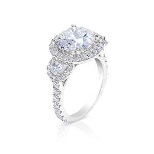 Amaya 6 Carat Earth Mined Round Brilliant Diamond Engagement Ring Sidestone in 18kt White Gold. GIA Side View