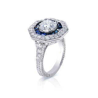 Ariella Vintage Style Octagon, halo 4 Carat Round Brilliant Earth Mined Diamond Engagement Ring in 18kt White Gold. Side View