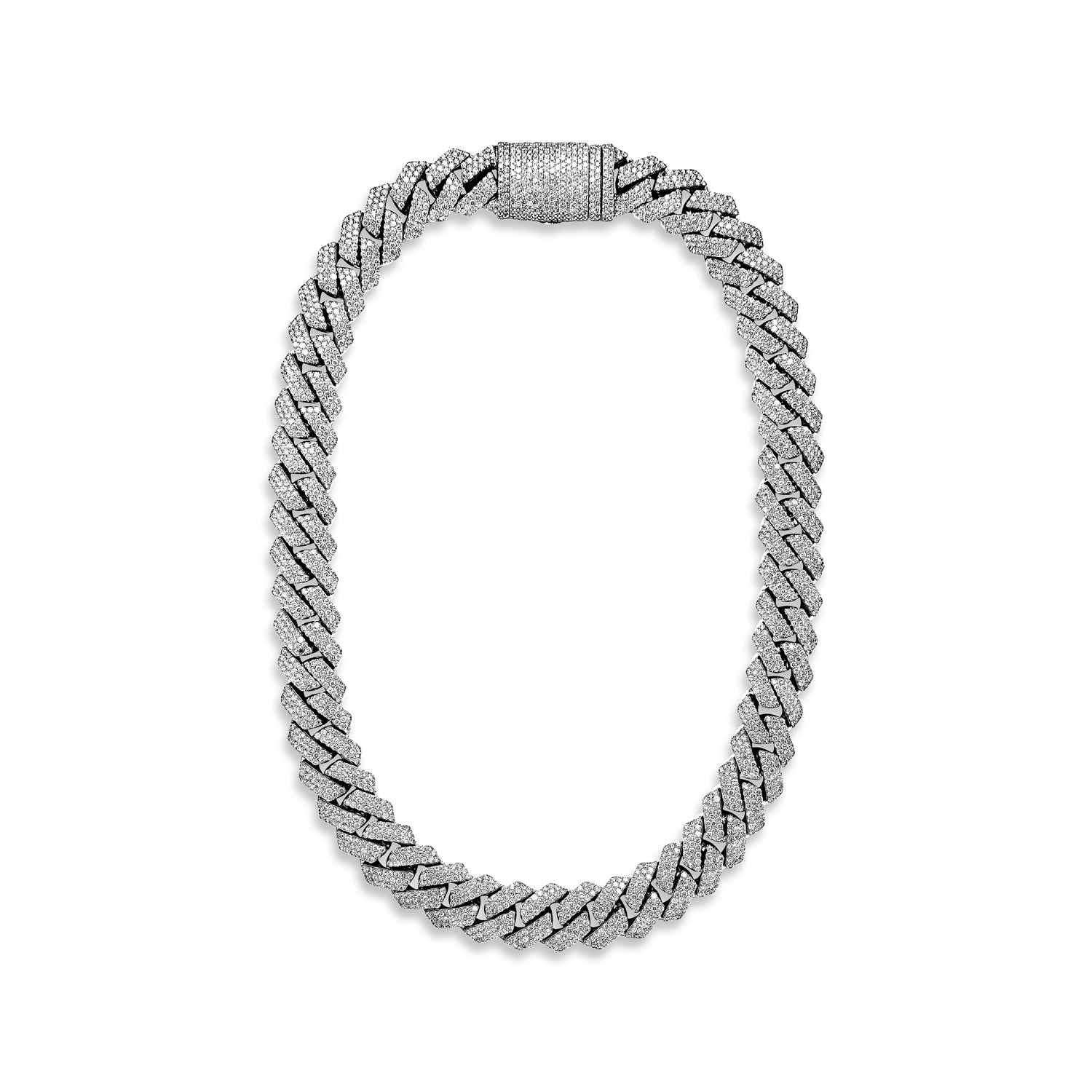 Jack 59 Carats Round Brilliant Diamond Cuban Link Chain in White Gold for Men Full View