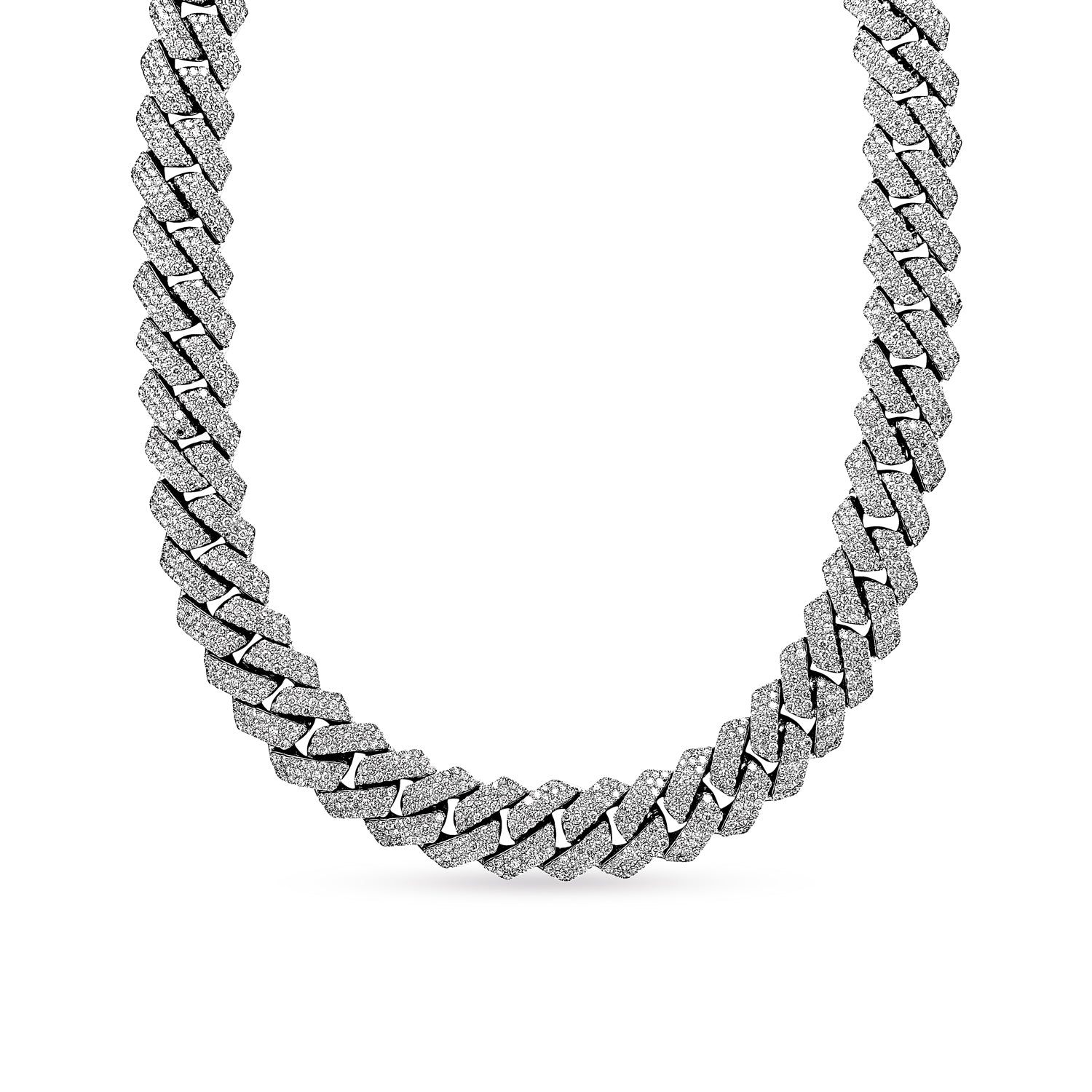 Jack 59 Carats Round Brilliant Diamond Cuban Link Chain in White Gold for Men