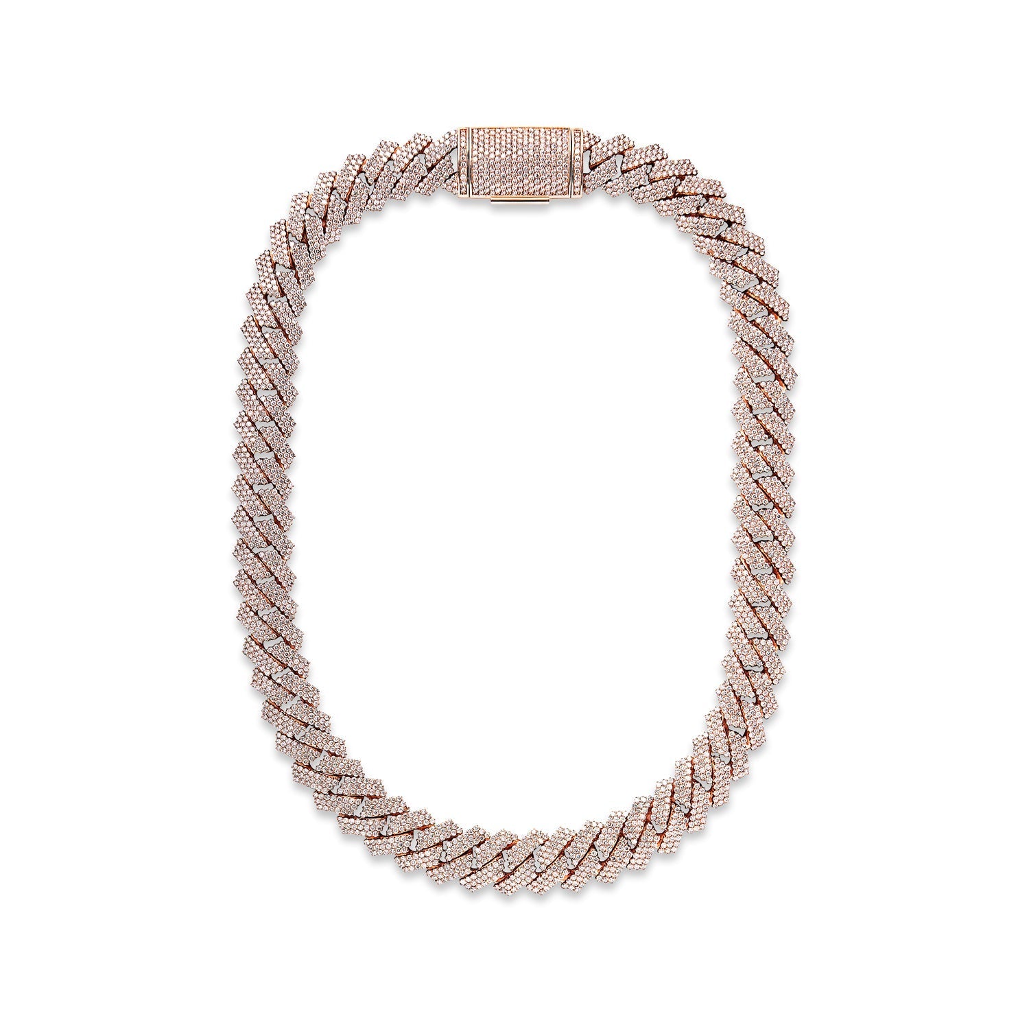 Mason 57 Carats Round Brilliant Diamond Cuban Link Chain in Rose Gold for Men Full View