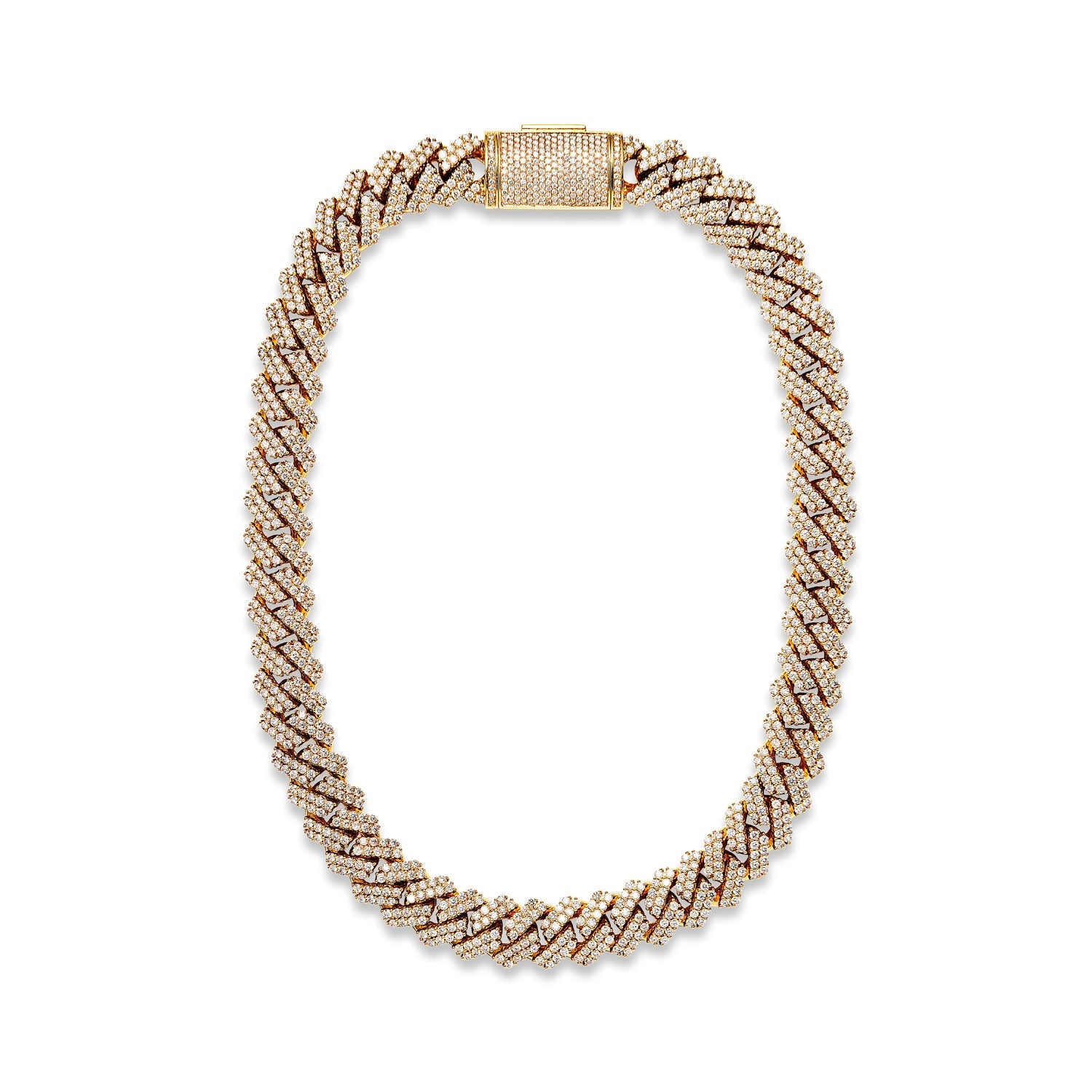 Ethan 68 Carats Round Brilliant Diamond Cuban Link Chain in Yellow Gold for Men Full View