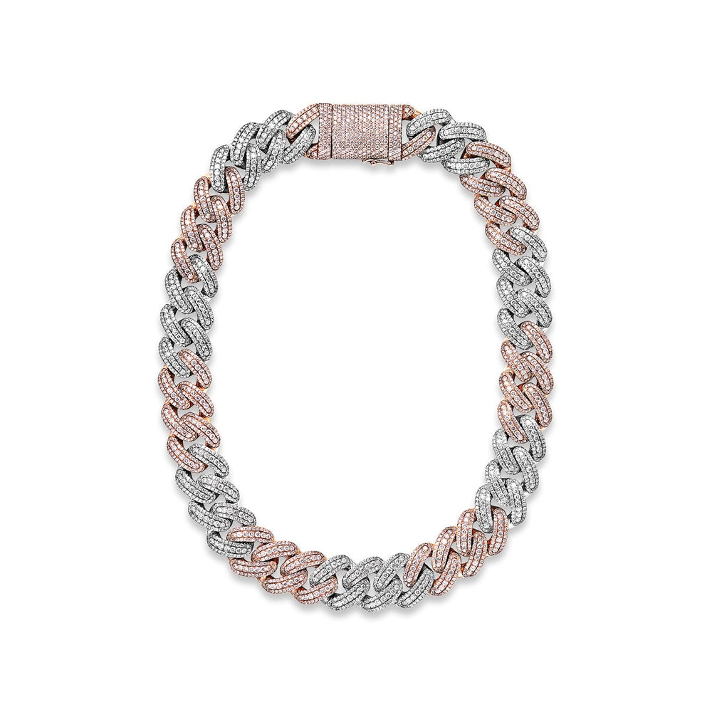 Logan 47 Carat Round Brilliant Diamond Cuban Link Chain in White and Rose Gold For Men Full View