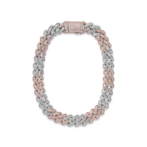 Logan 47 Carat Round Brilliant Diamond Cuban Link Chain in White and Rose Gold For Men Full View